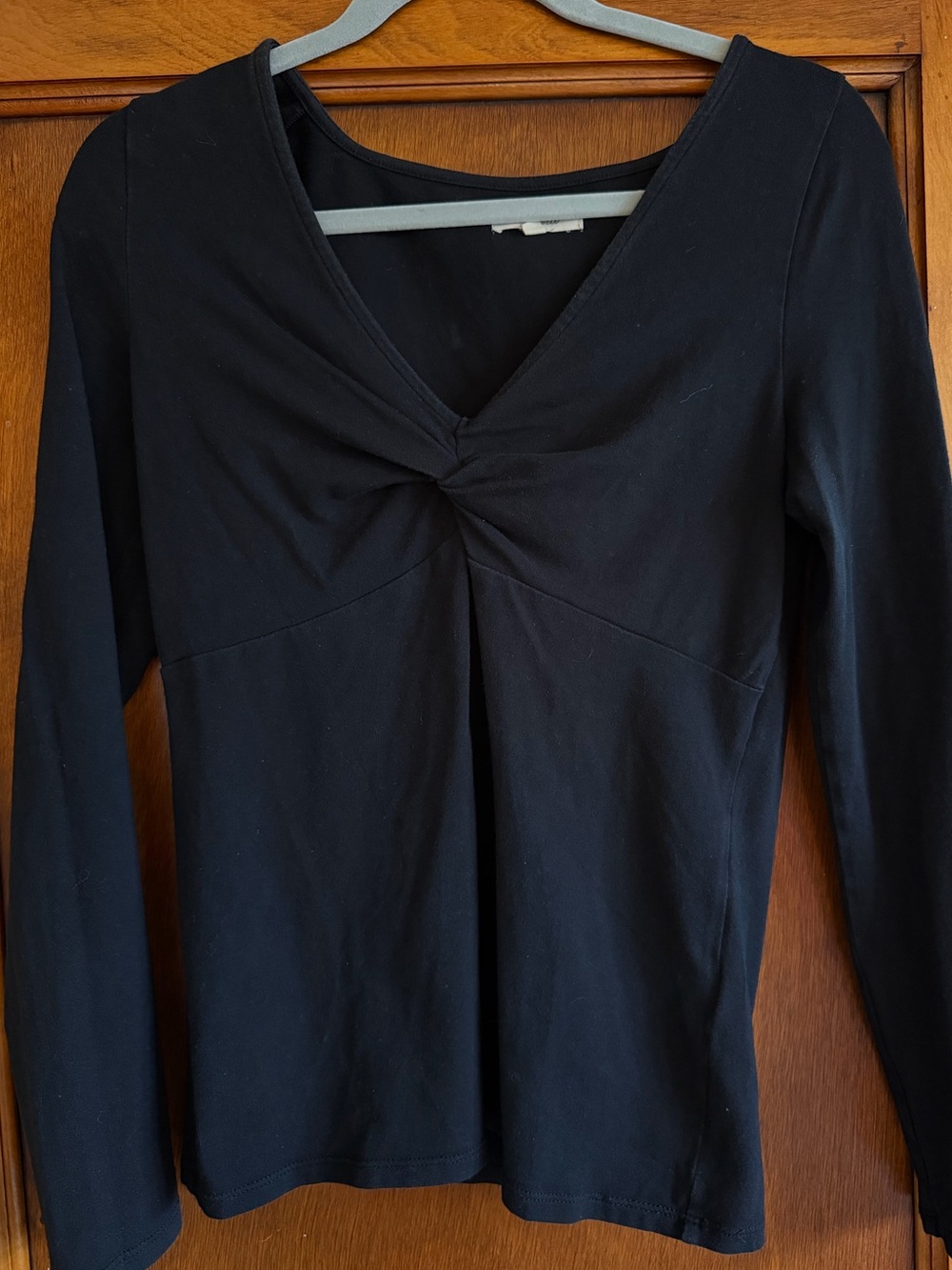 Madewell Black Long-Sleeve V-Neck Twist-Front Top